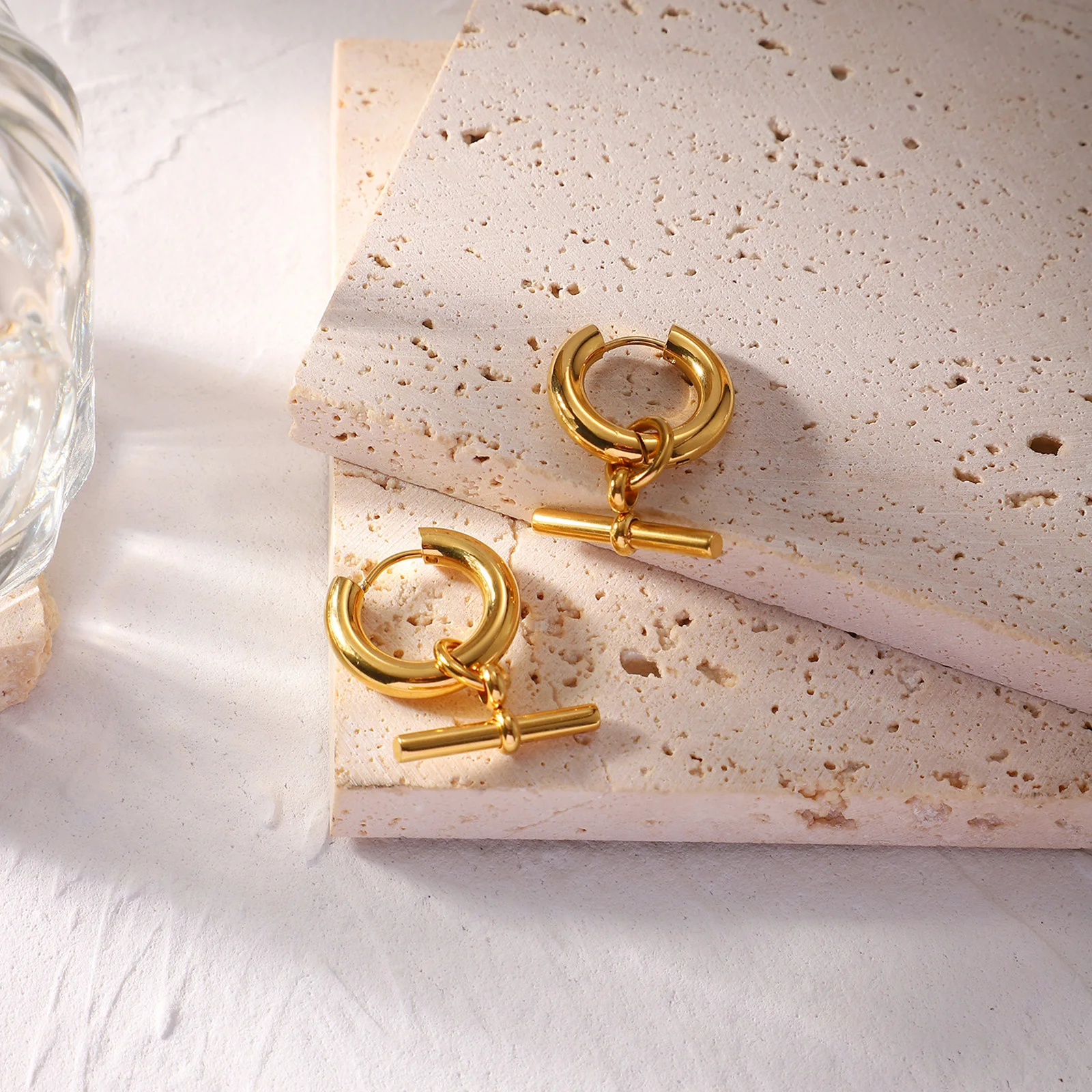 

Classic T Bar Hoop Earring for Women, Minimalist Earring, Stainless Steel Gold Color Tbar Dangle Earrings