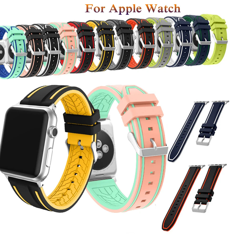 

Мягкий силиконовый браслет для Apple Watch 40 мм 44 мм 38 мм 42 мм модные классические смарт-ремешки для часов Apple Watch series 4 3 2 1