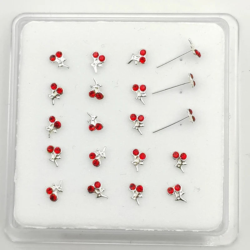 

Серьга-гвоздик из серебра 925 пробы с вишневыми камнями, модное Ювелирное Украшение для пирсинга в носу, 20 цветов, рождественский подарок