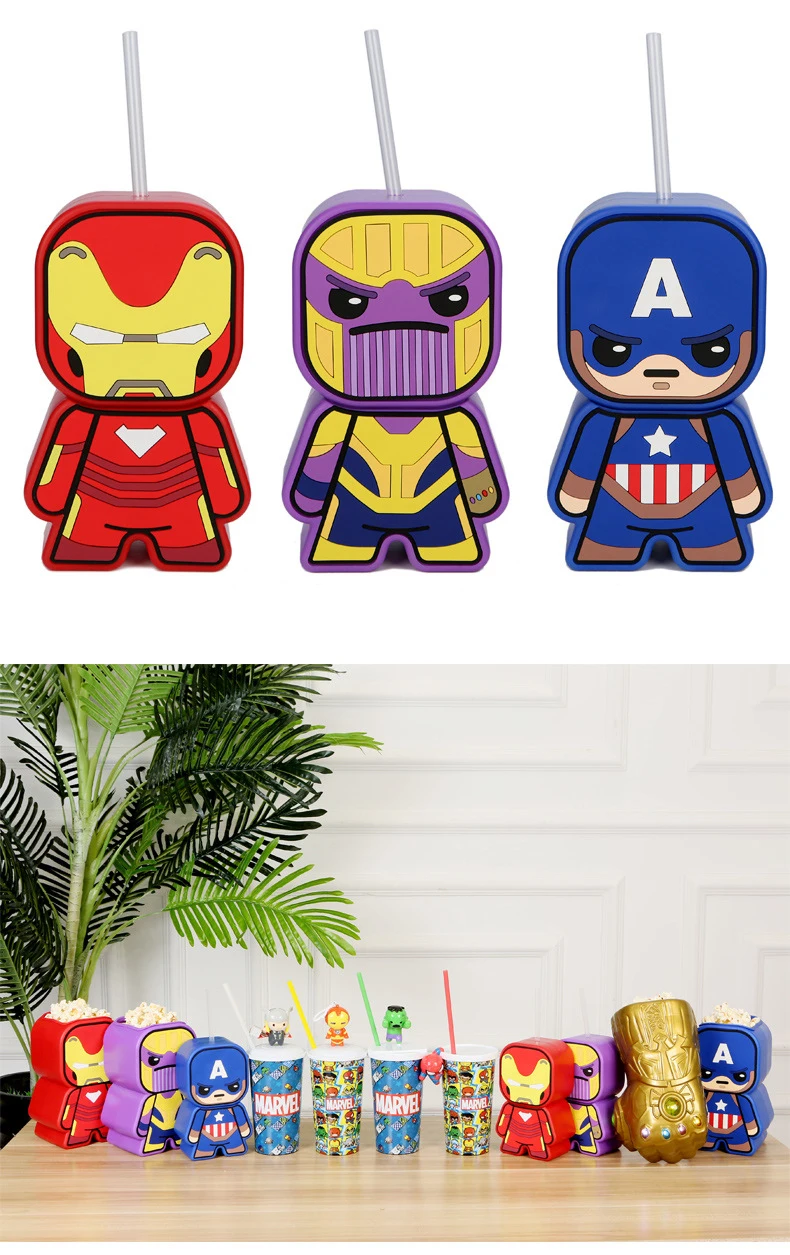 Disney Marvel Aavengers Человек-паук 2 фигурки чашки с картинками из мультфильмов игрушки Marvel Человек-паук чашка для воды попкорн игрушка с бочкой для детей Funs