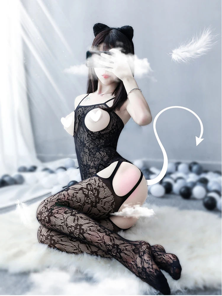 

2020 New Women Sexy Lingerie Open crotch Hollow Stockings Garter Belt Fishnet Tights Transparent Pantyhose Long Stocking