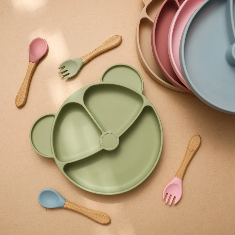 Силиконовая детская силиконовая тарелка мультяшный Лисий медведь