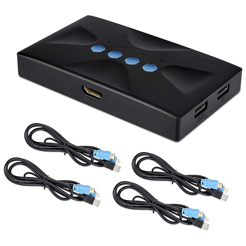 

USB HDMI KVM Switch 4 Ports with Cables, Selector Switcher for 4PC Sharing Video Monitor,HUD 3840X2160/ 4Kx2K@30Hz