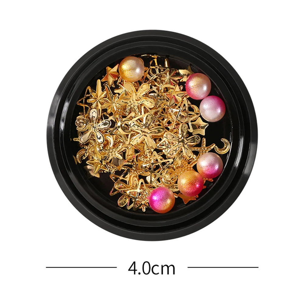

6 Boxs Moon Star 3D Nail Art Decorations Mixed Size Flat Back Pearl Mixed Rivet And Steel Beads Novelty Nail Decoration