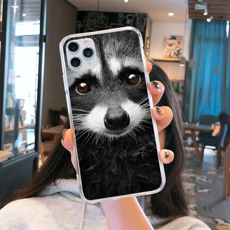 

Raccoon Phone Case Transparent for iPhone 6 7 8 11 12 s mini pro X XS XR MAX Plus cover funda shell