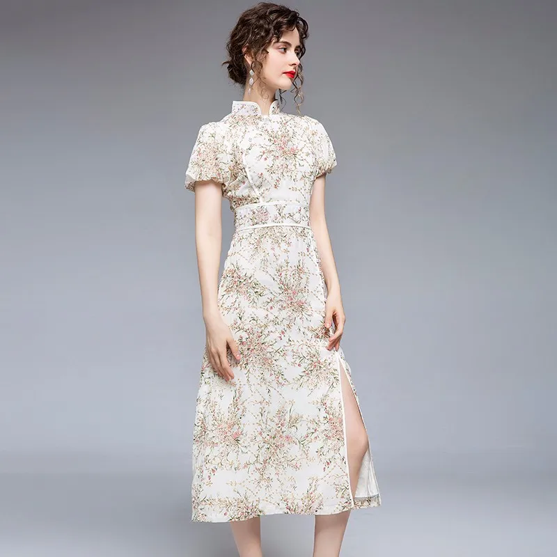 

Женское шелковое платье-Ципао с цветочной вышивкой и юбкой в стиле ретро