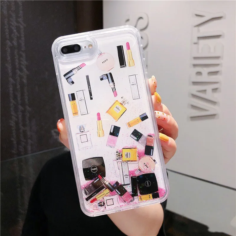 Make-up Glitter Cases For iPhone 6 6S 7 8 Plus X XS Max Case Dynamic Liquid Sand Silicone Lipstick Perfume Bottle Cover Fundas |