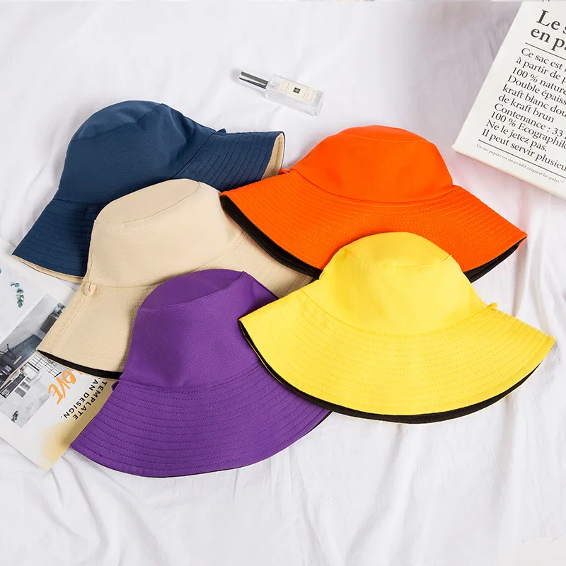 

Unisex Summer Foldable Cotton Bucket Hat Outdoor Sunscreen Anti-UV wide brim Beach Cap Fishing Hunting Panama Pure Color Fedoras