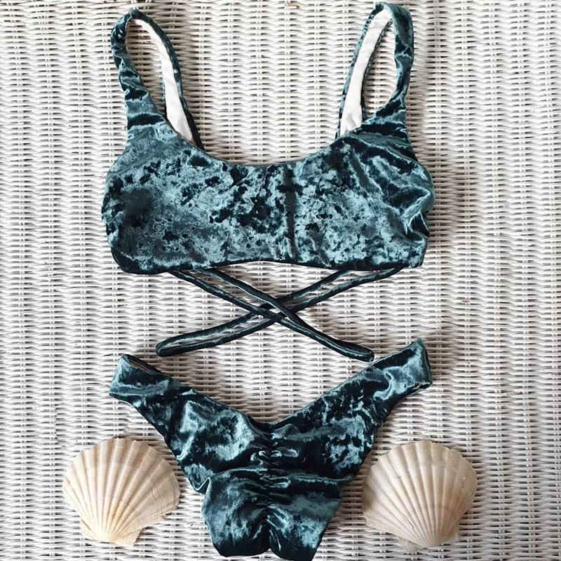 Женский раздельный купальник бархатный купальный костюм из двух предметов с