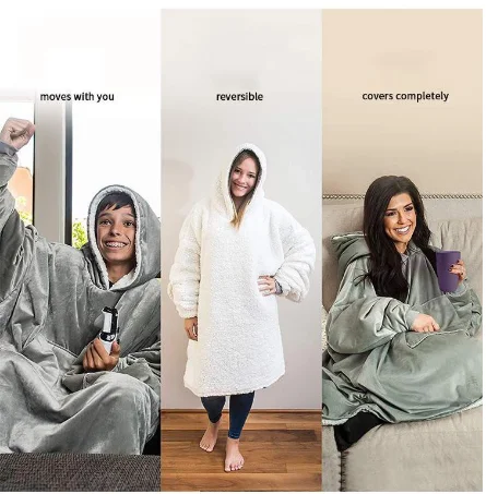 

Wearable Blanket Winter Sherpa Blanket Long Sleeve Ultra Plush Blanket Hoodie Sweatshirt Warm Flannel Hooded Wearable Blankets