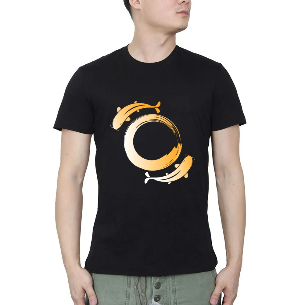 Футболка zen circle koi с круглым вырезом Повседневная летняя одежда принтом карпа и