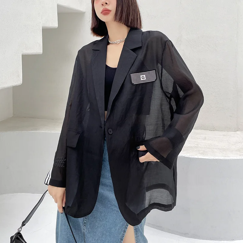 

2021 New Summer Sun Protection Shirt Women's Thin Suit Collar Loose Long Sleeve Shirt