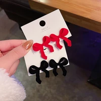 sterling silver needle korean style autumn and winter plush bow earrings for women ins trendy small simple and elegant earrings