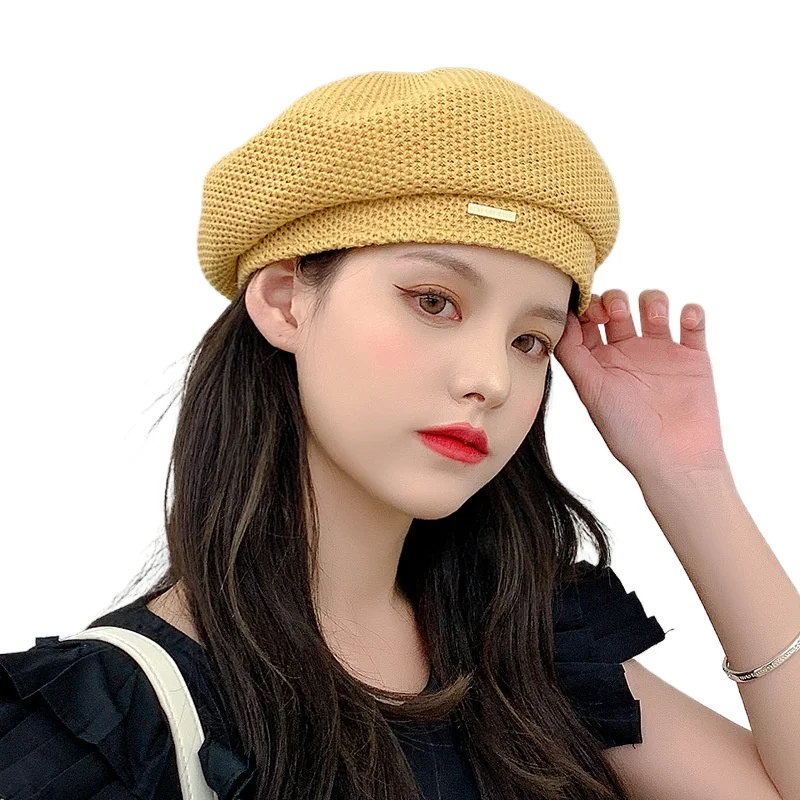 

Spring and summer thin mesh solid color linen beret female painter hat berets caps for women