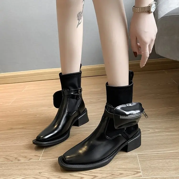 

New Luxury Chelsea Boots Women Platform Ladies Boots Chunky Winter Shoes Short Ankle Boots Thick Heel Brand Designer Pu Leather