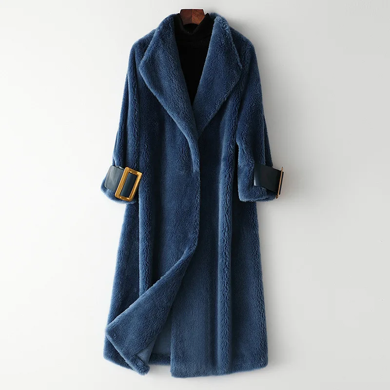 

Luxury Streetwear Natural Real Sheepskin Warm Female Woolen Coat High Quality Thick Jackets Hot Sell Red Outerwear with Pockets