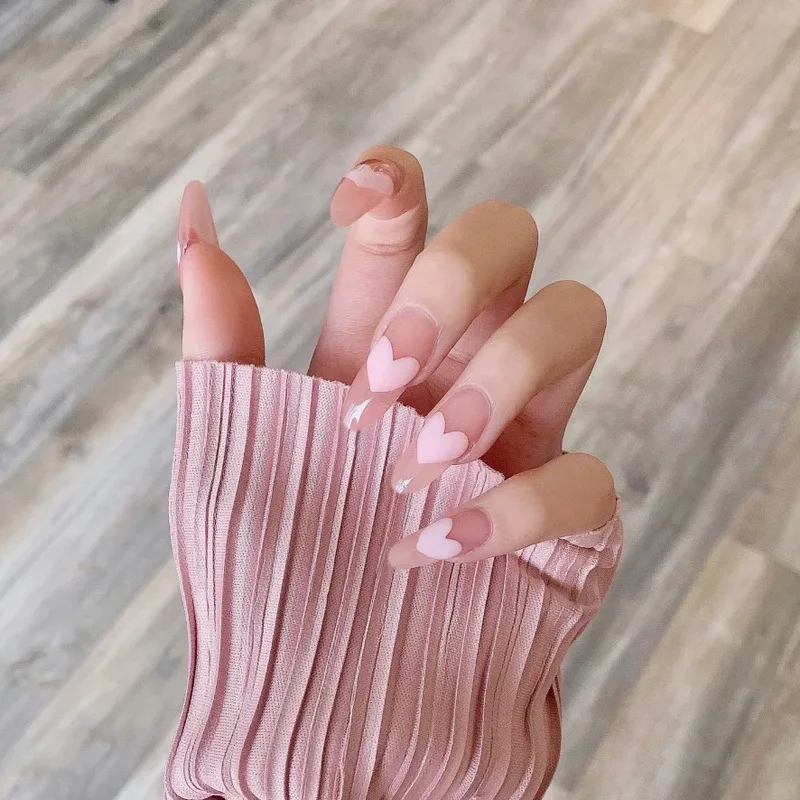 

Uñas Postizas 24pcs Heart Shape Nail Extension Patch False Nail Set Waterproof Nail Art Supplies With Glue Nails Accesorios