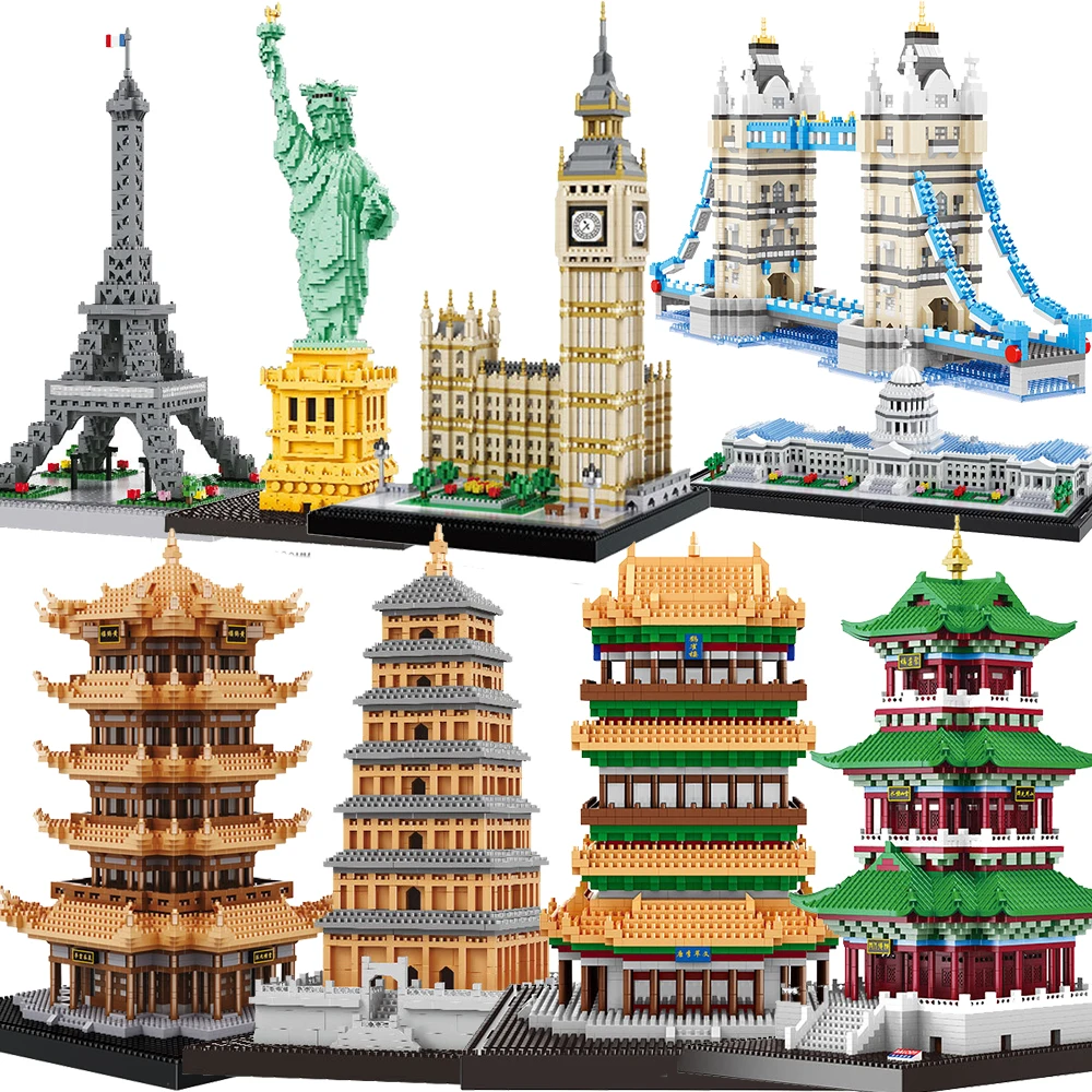 

Mini Architecture Statue of Liberty blocks model building kit capital Paris Eiffel Tower Big Ben micro bricks expert sets
