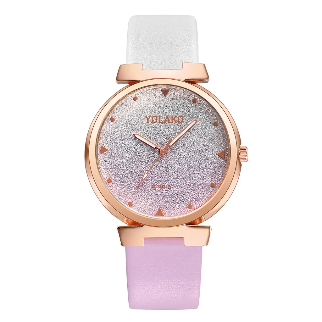 

YOLAKO Women Casual Quartz Leather Band New Strap Watch Analog Wrist Watch Top Fashion Waterproof Gradient Color Romantic Watch