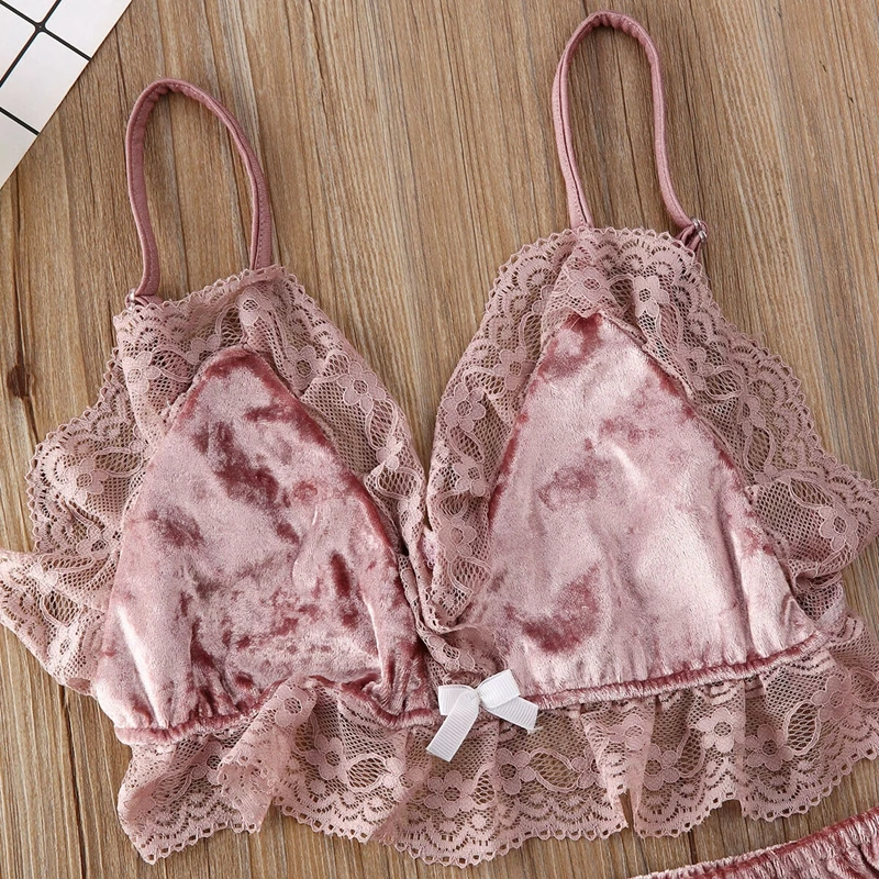 Женский сексуальный кружевной бархатный бюстгальтер укороченный топ шорты
