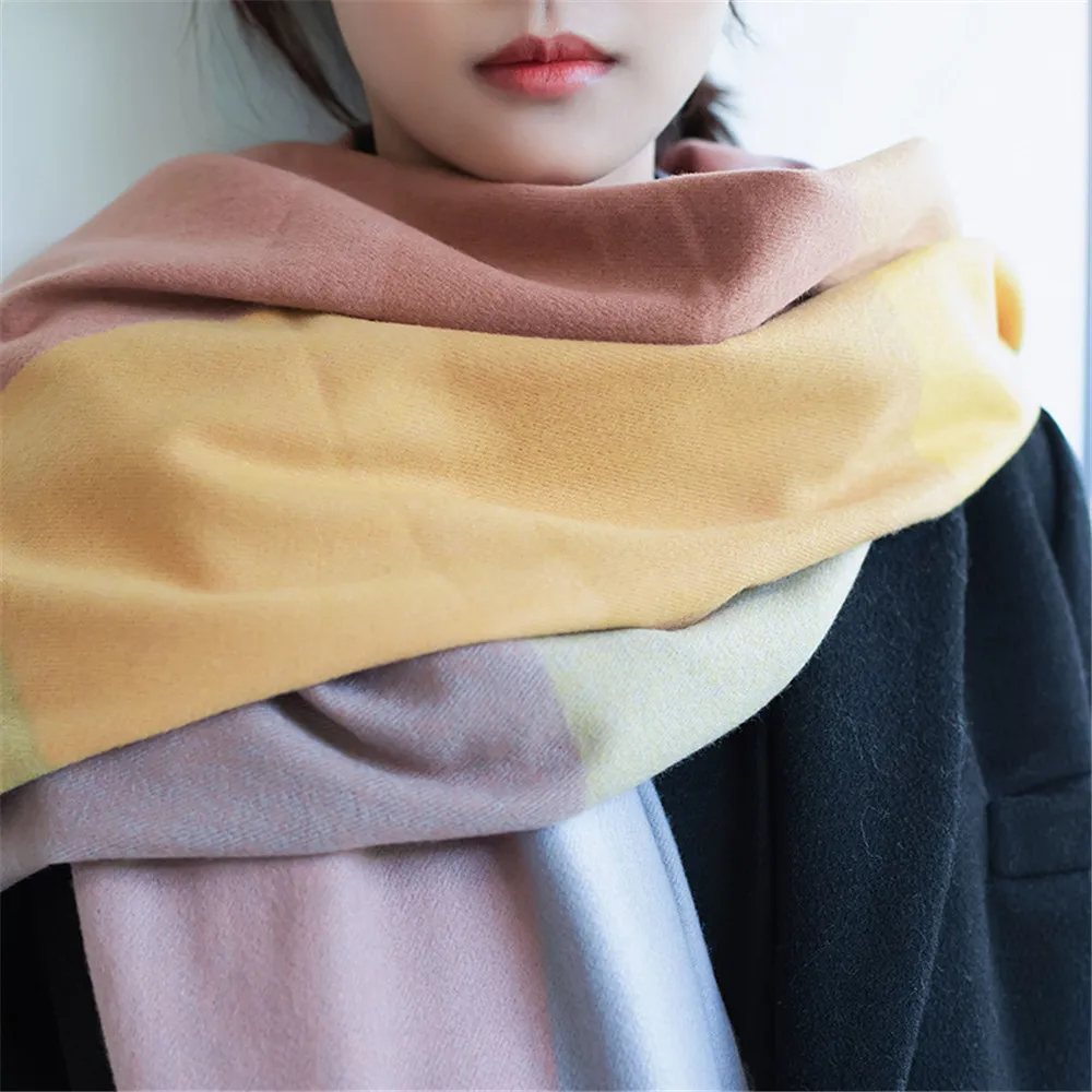 

2020 New Women's Autumn and Winter Thickened Warmth Imitation Cashmere Large Plaid Scarf Shawl Western Style Tassel Scarf charp