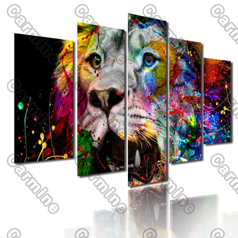 

Poster Colored Points Lion Animal Canvas Painting 5Pcs Posters Painting Wall Art Decoration for Living Room and Bedroom