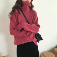 autumn women turtleneck sweater pullover high neck sweaters pit strip loose bottom knitted tops solid color soft warm jumper