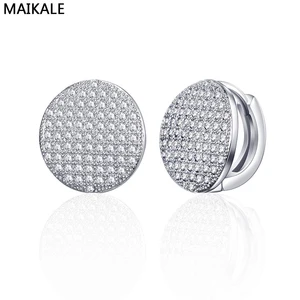 MAIKALE Round Earrings Hypoallergenic Gold Micro-inlaid Cubic Zirconia Stud Earrings For Women Fashion Jewelry To Friend Gift
