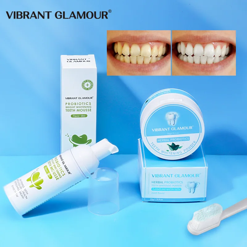 

Teeth Whitening Powder Mousse Remove Plaque Stains Toothpaste Dental Tools Brighten Teeth Cleaning Oral Hygiene Toothbrush 50g