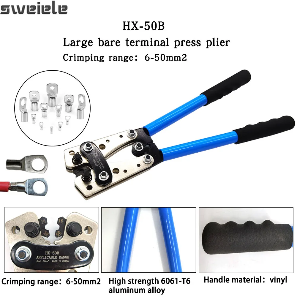 

Crimping Plier 6-50mm AWG 22-10 Tube Terminal Crimper Multitool Battery Cable Lug Hex Crimp Tool Cable Terminal Plier Hand Tools