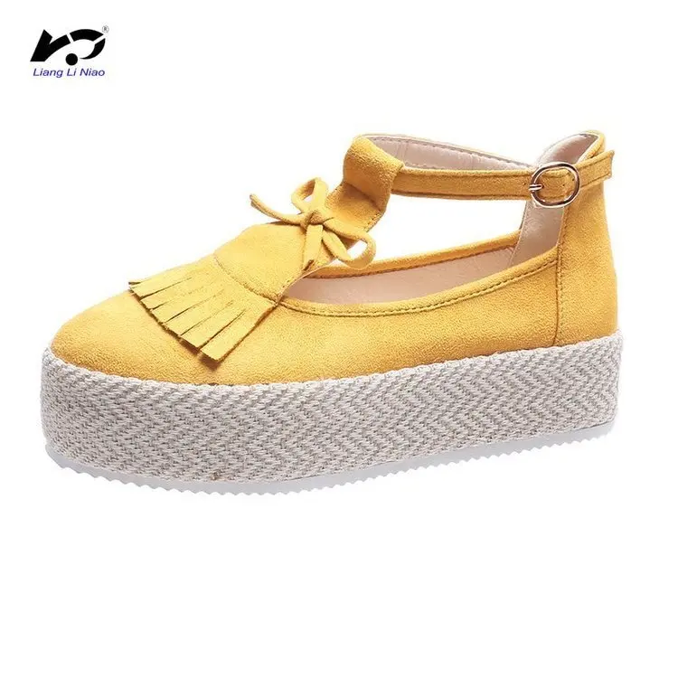 

New women's sandals large round head flat shoes platform thick bottom high heel tassel women's shoes waterproof platform