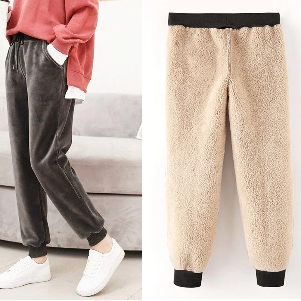 Женские спортивные штаны с эластичной резинкой на талии плотные шаровары зимние