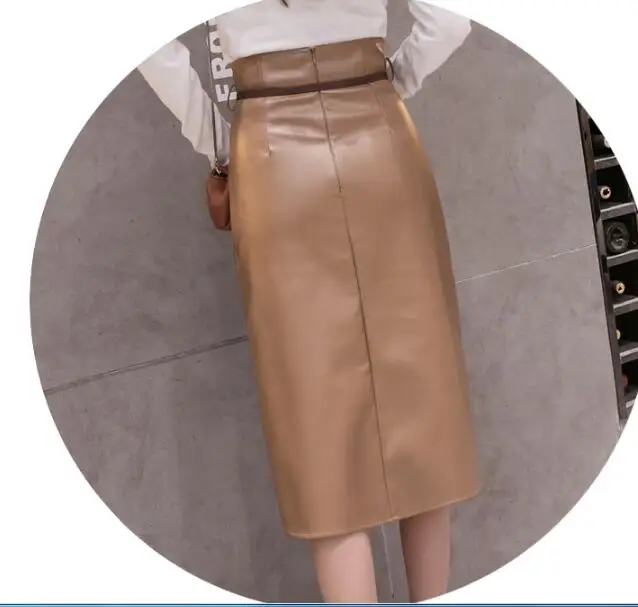 Женская Асимметричная Юбка До Колена юбка из искусственной кожи с запахом