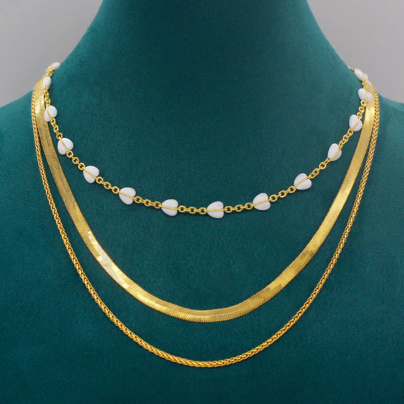 

Anietna Charm Style Heart Stone 18k Gold Plated Necklace Curb Link Chain Personality Original Design Jewelry Gifts for Women