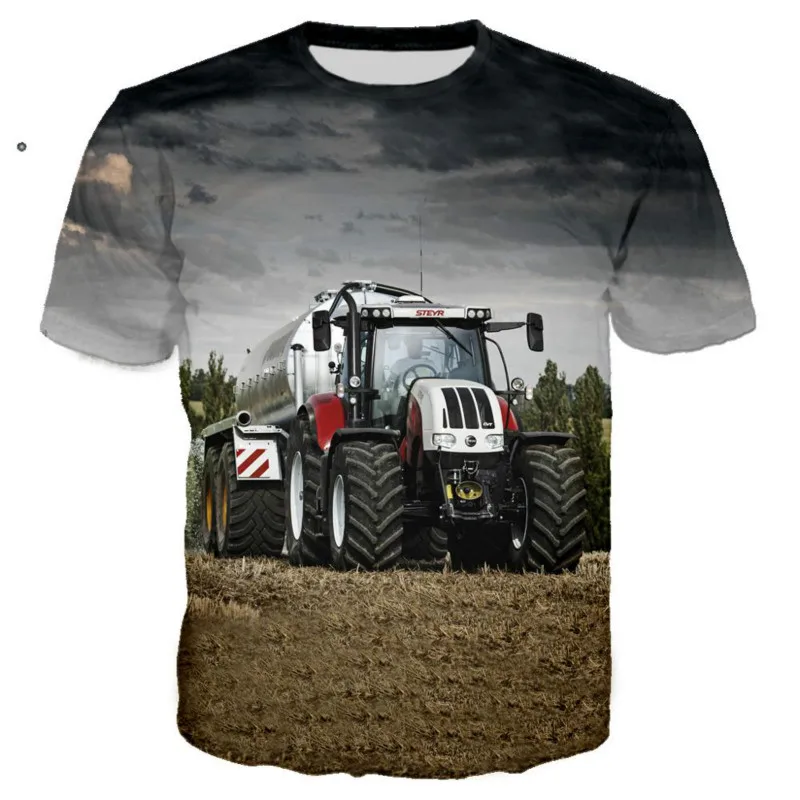 

New tractor T-shirt hip hop casual street style, children's top fashion casual T-shirt, boys and girls' cartoon short sleeves