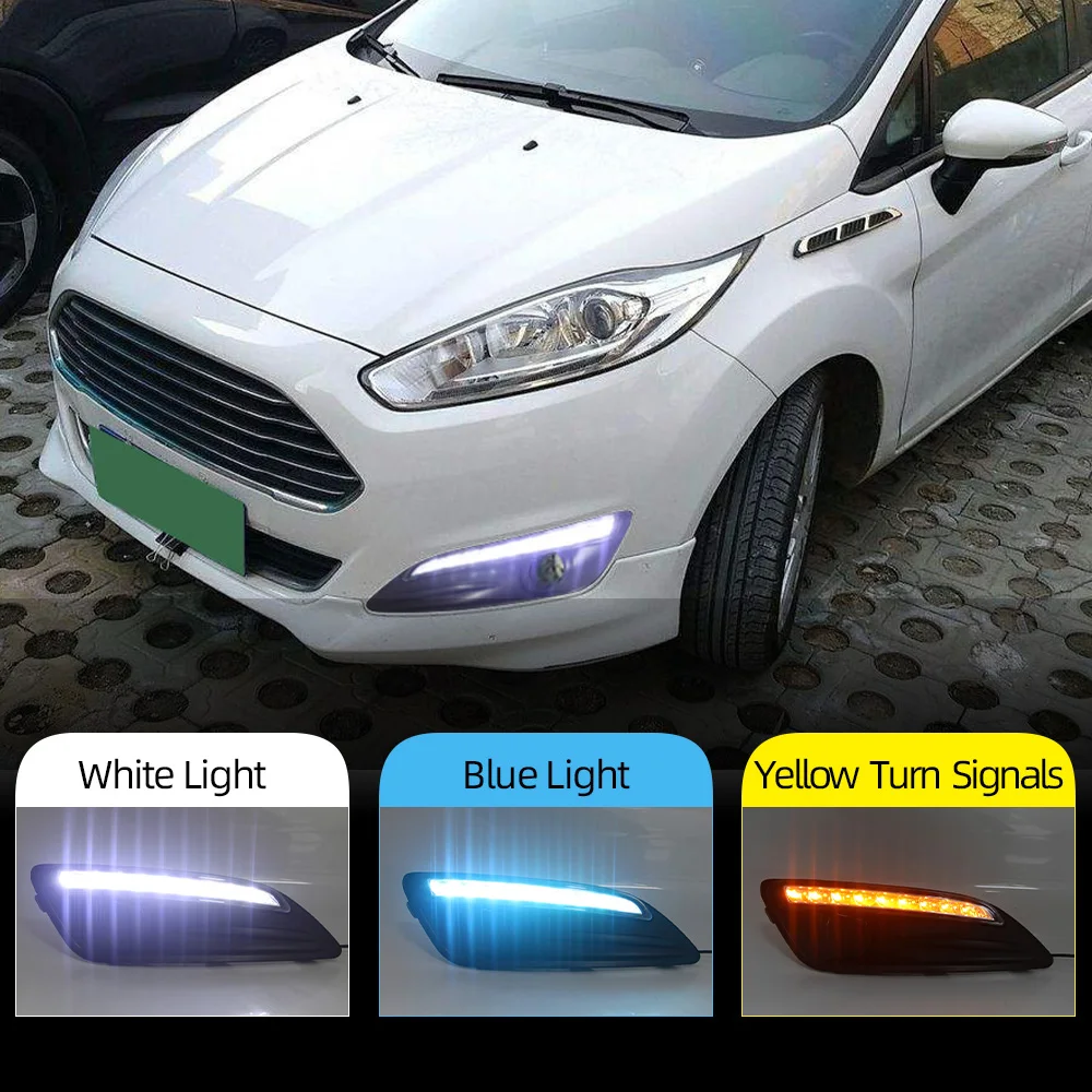 Car Flashing 1 Pair LED DRL Daytime Running Lights For Ford Fiesta 2013 2014 2015 2016 Daylight Fog light waterproof | Автомобили и