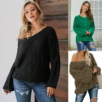 winter thickened knitted sweater womens new european and american v neck long sleeve loose pullover top