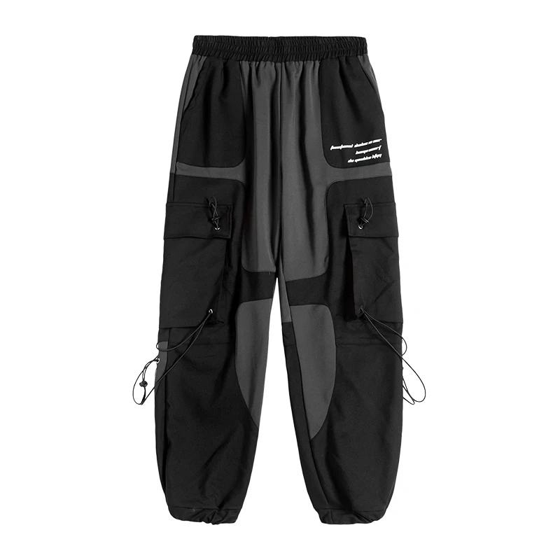 

Splicing Color contrast Men Cargo Pants Harajuku Streetwear panelled Sweatpants HipHop Casual Joggers Trousers Ribbon military