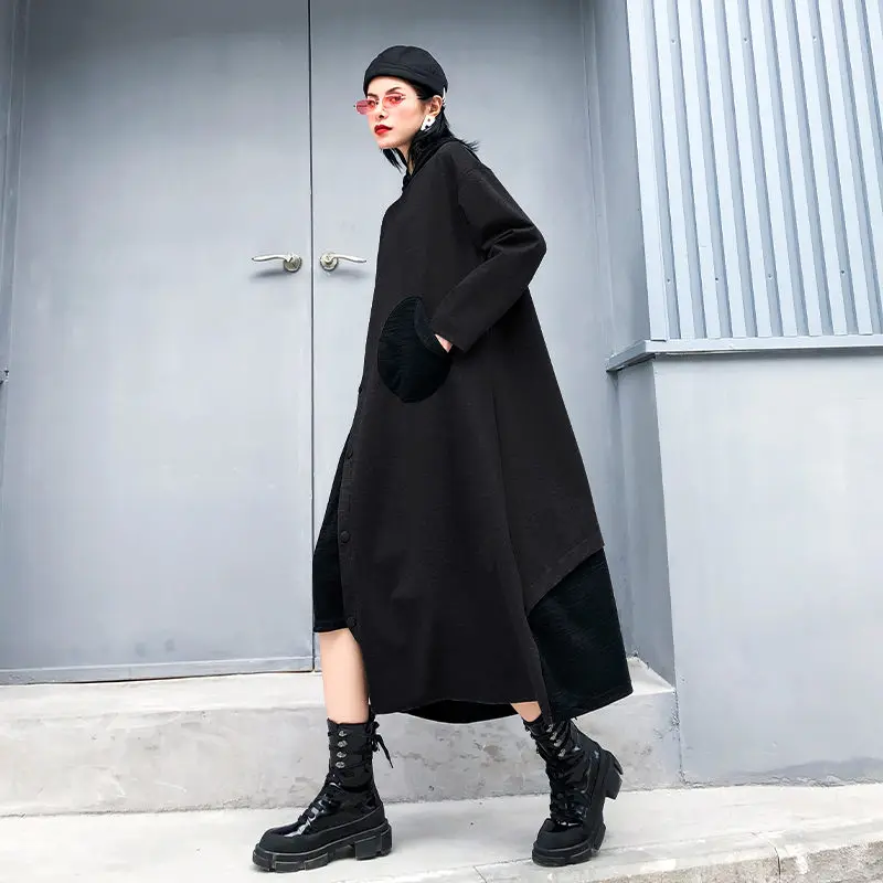 

Harajuku Hooded Dress Female Spring and Autumn Mid-length Loose Large Size Stitching Long-sleeved Sweatshirt Dress Casual K976