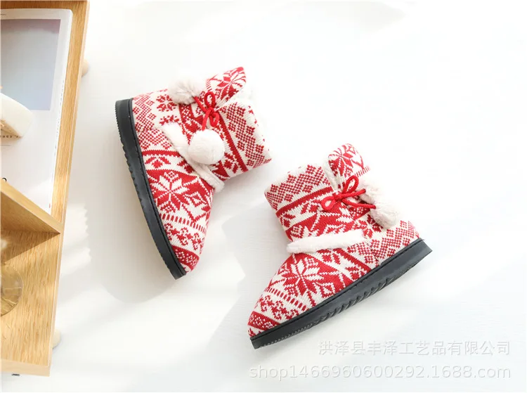 Зимние женские тапочки с ткацким узором для девочек; короткий плюш; нескользящий для дома; Плюшевые полосатые туфли с высоким берцем
