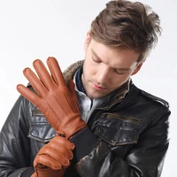 2021 new fashion men deerskin gloves wrist solid genuine leather male winter knitting lined warm driving gloves free shipping