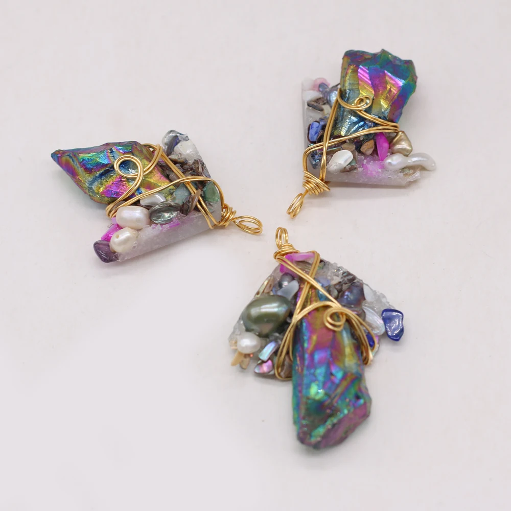 

Natural Semi-precious Stone Irregular Crystal Buds and Gold Thread Pearl Pendant MakingDIY Necklace Bracelet Jewelry Gift Party