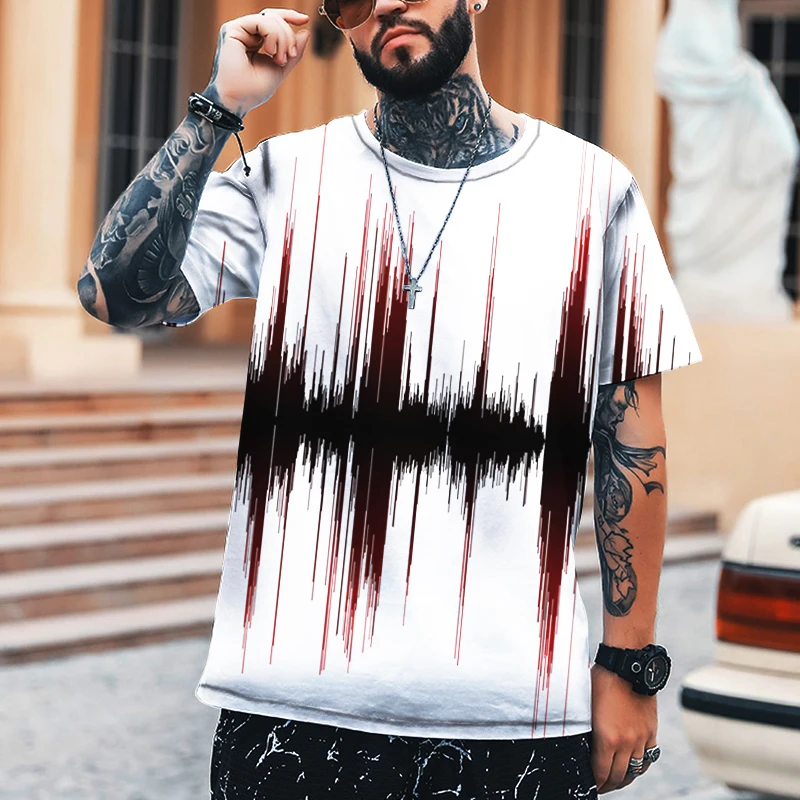 Мужская футболка с круглым вырезом Красная из 2022 лайкры и полиэстера ЭКГ-принтом