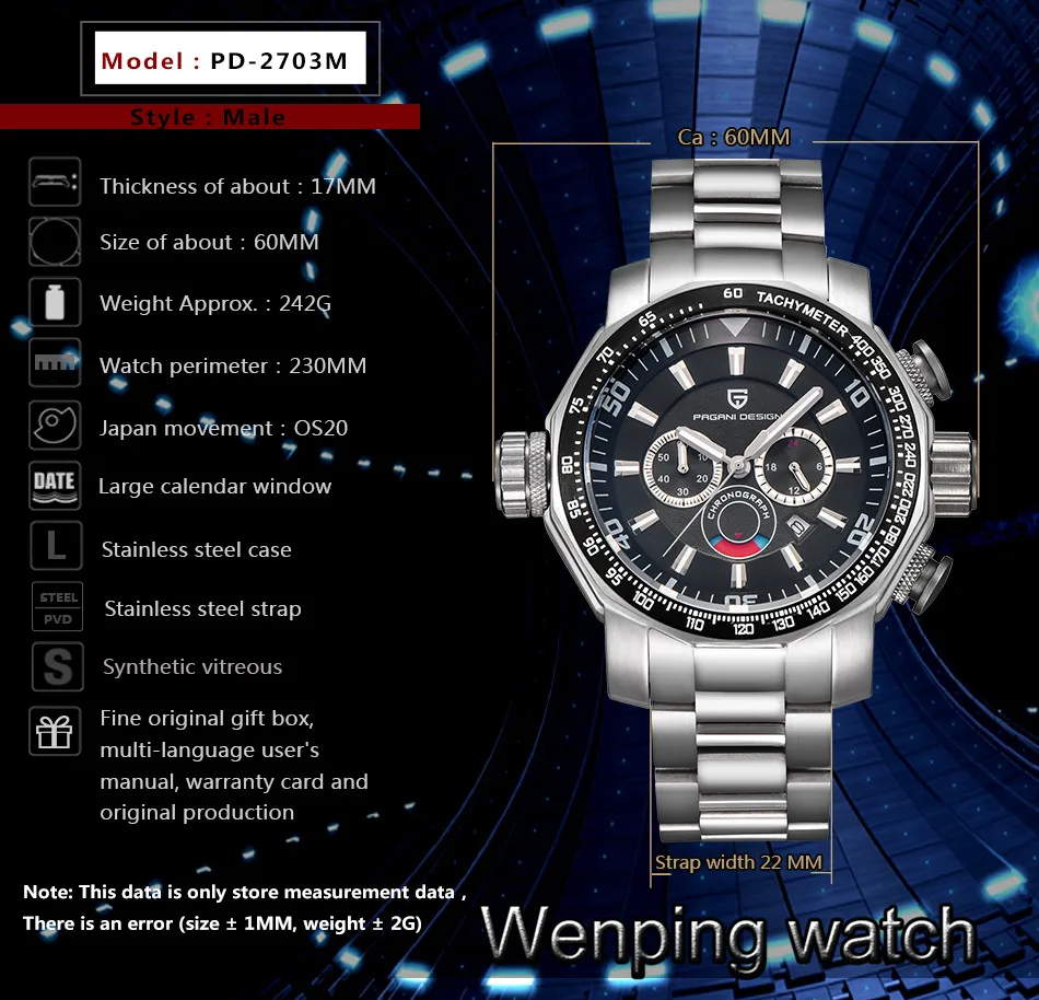 Часы мужские наручные PAGANI роскошные Брендовые спортивные с большим циферблатом