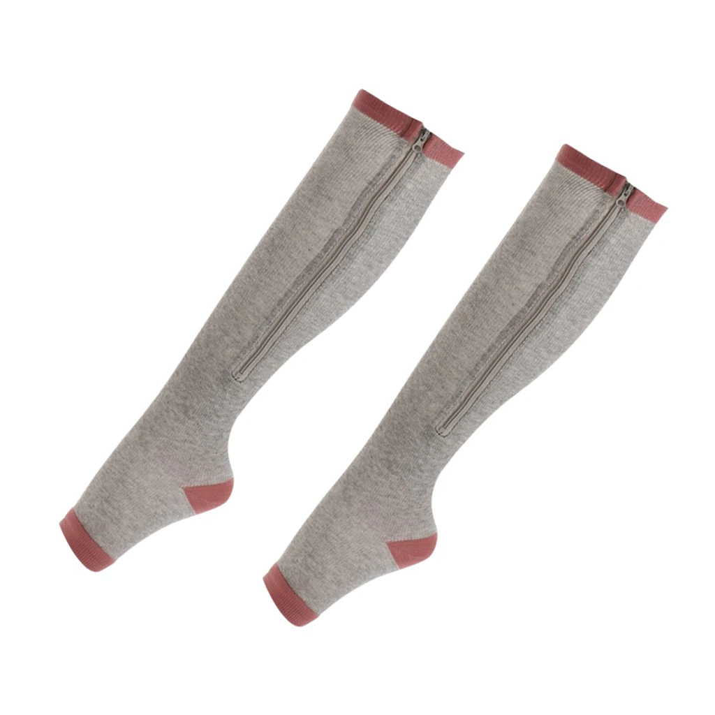 Compression Zip Up Socks Open-Toe Zipper Leg Support Knee Stocking Gray | Мужская одежда