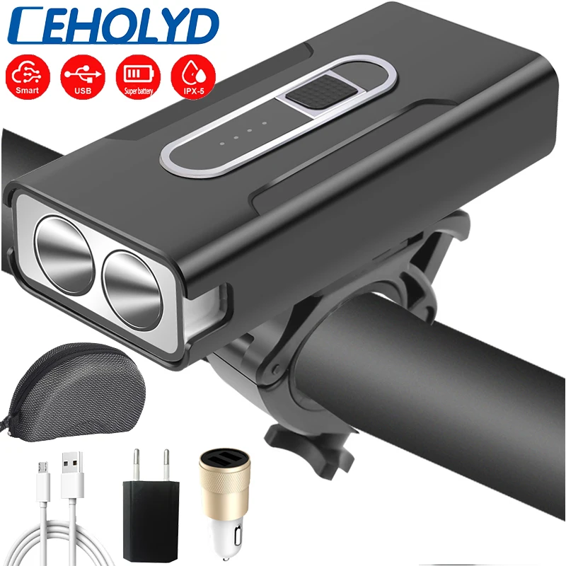 

Drop shipping Bicycle LED Flashlight 2*T6 USB Rechargeable Bike light IPX5 Waterproof Power Bank MTB Bike Accessories