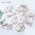 Пижама женская шелковая JULY'S SONG, из 7 предметов, атласная, с принтом, на веснуосень