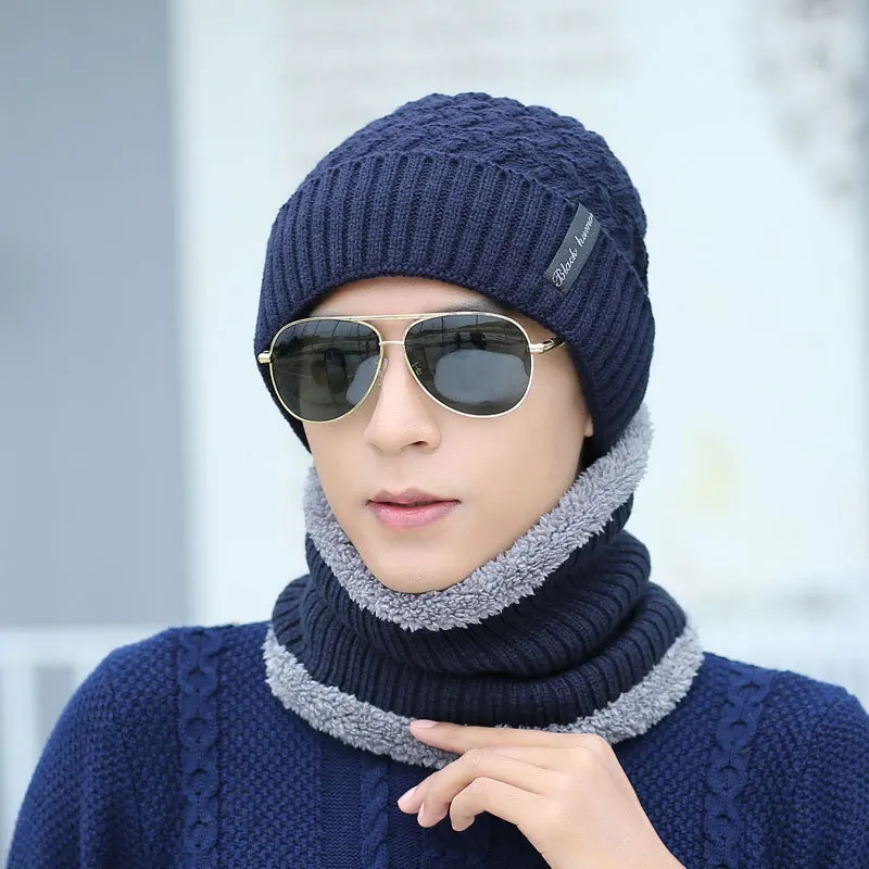 Зимние шапки мужской шарф вязаная шапка маска шапочка теплый мешковатый зимний