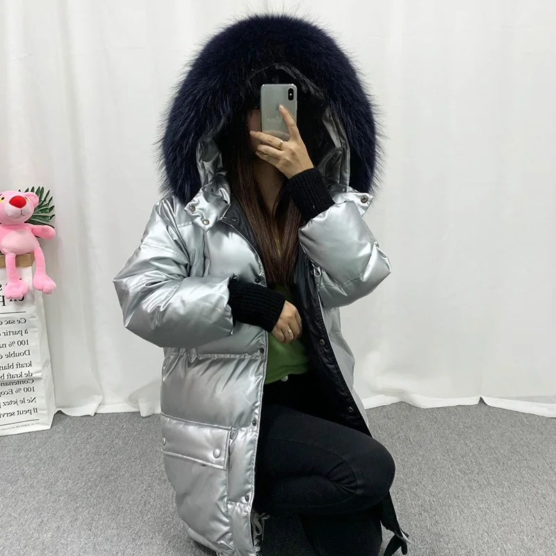 

FTLZZ Real Natural Fur Bright Side Down Coat Winter Jacket Women Thicken Medium Long Parka Female Waterproof Duck Down Coat