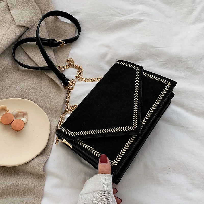 

Black suede leather chain bag design messenger bag lady small chain handbag small bag handbag lady designer